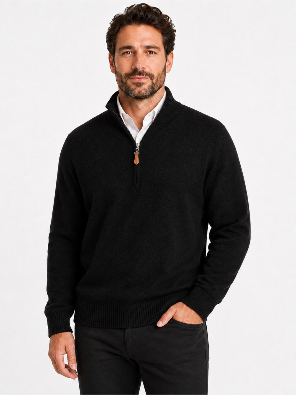 Alan Flusser Mens XXL Black 100% Pure Cashmere Quarter Zip Sweater Pullover